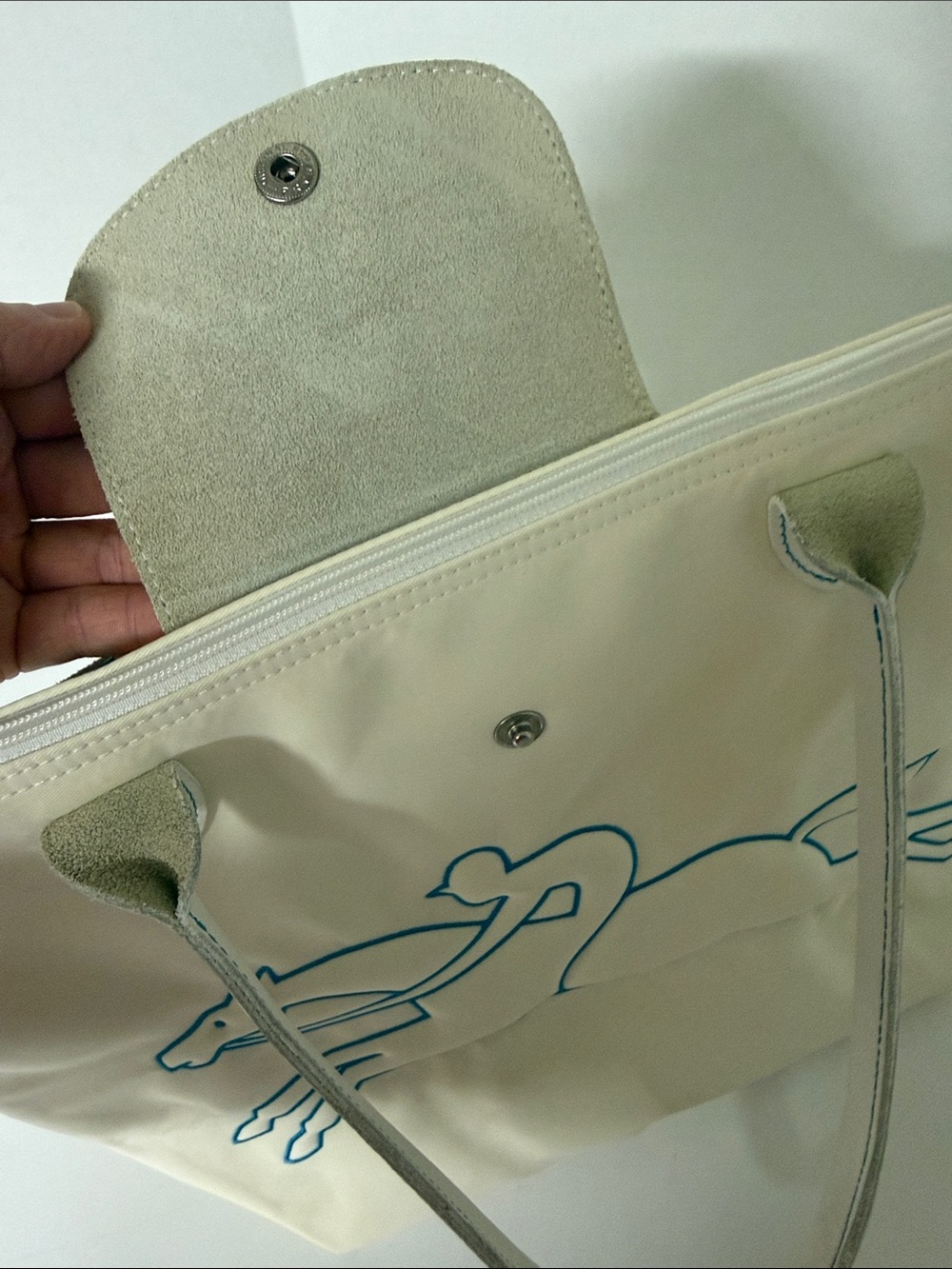 Longchamp RARE Blue Horse cream tote - Picture 11 of 14